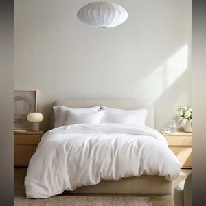 Quince King/Cal King White European Linen Duvet Cover Set